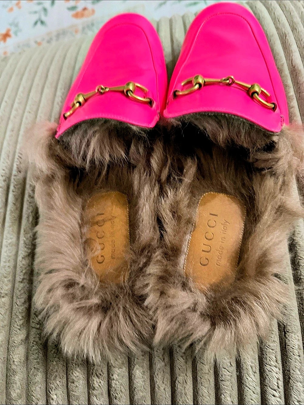 Gucci Princetown Leather Fur-Lined Mule Pink & Brown